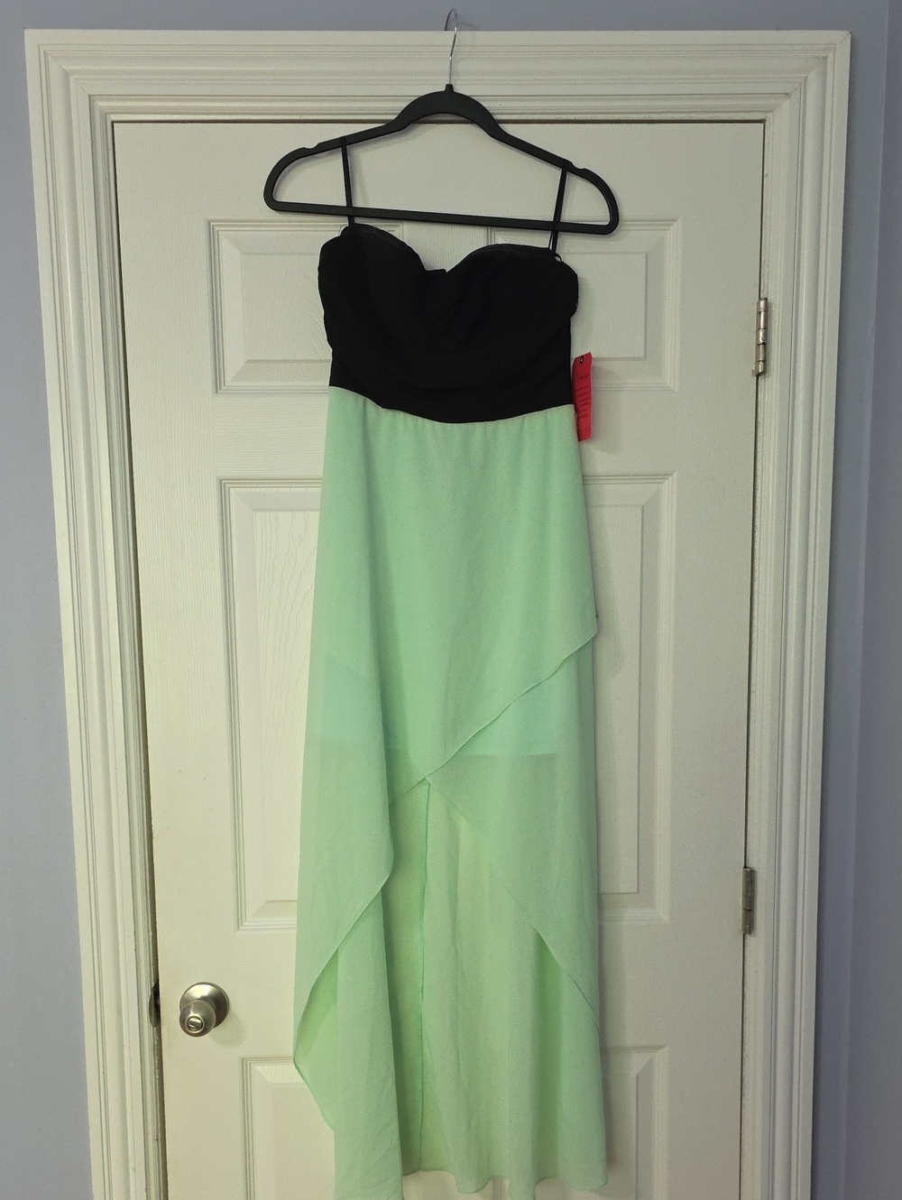 Strapless Black Bodice Mint High-Low Chiffon Dress